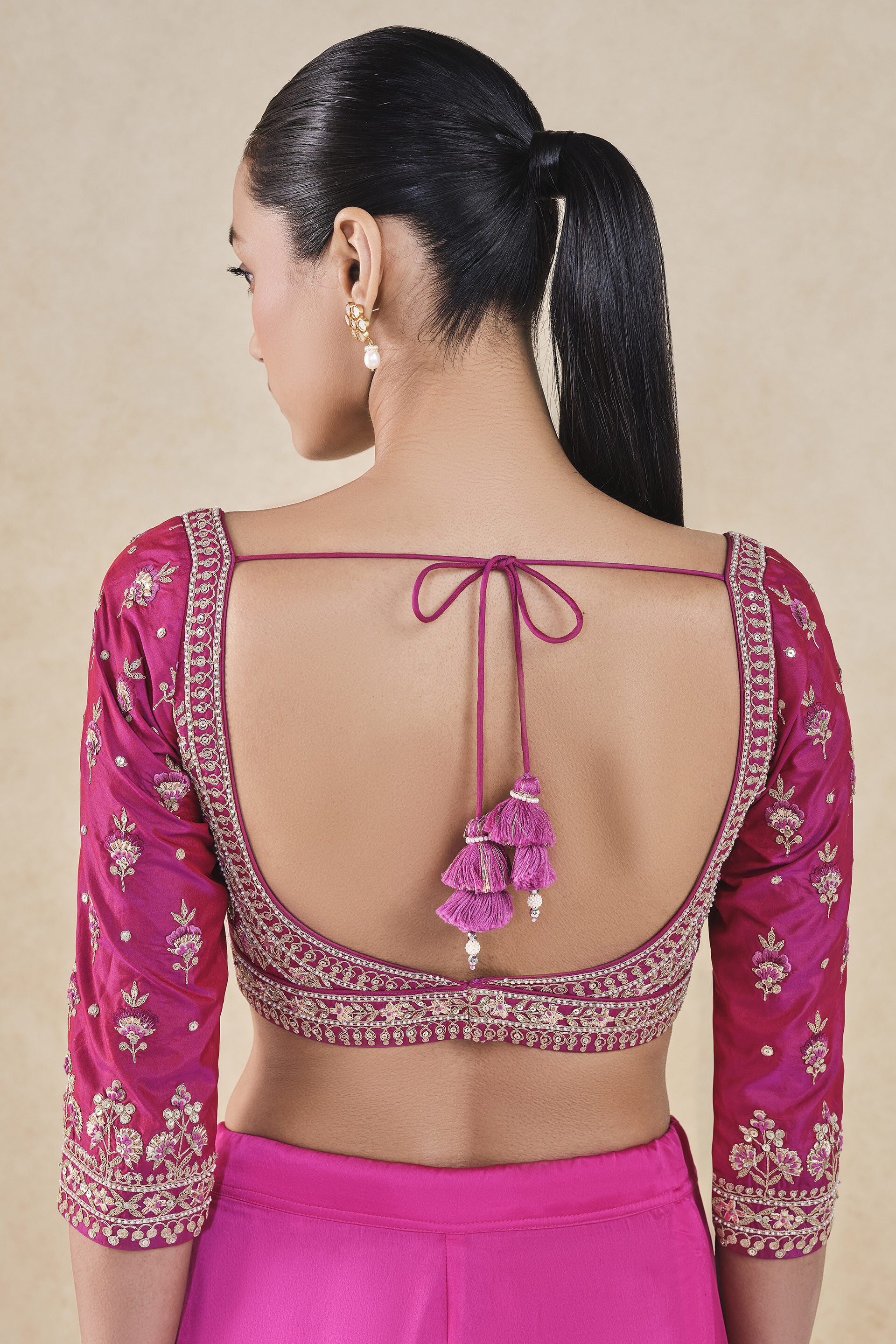 Debasmita Embroidered Silk Choli - Pink